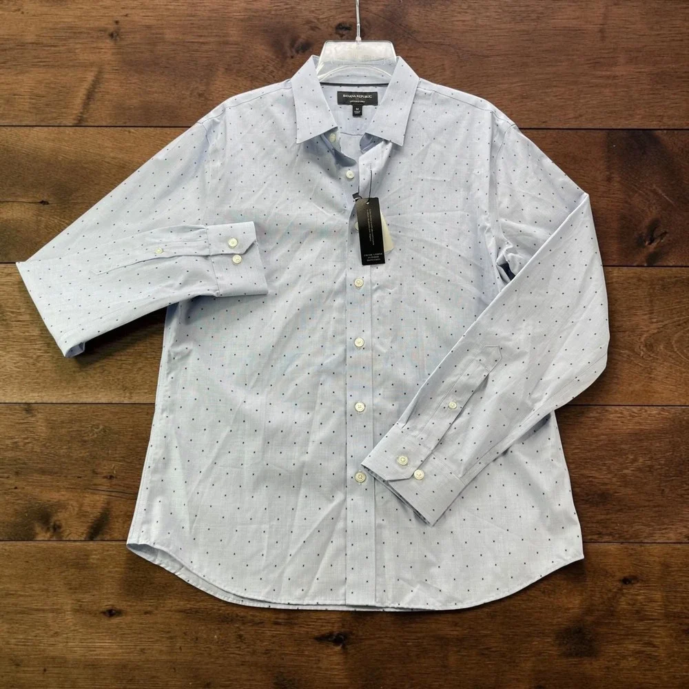 Banana Republic Mens Untucked Shirt Light Blue Geometric Print Cotton Size M